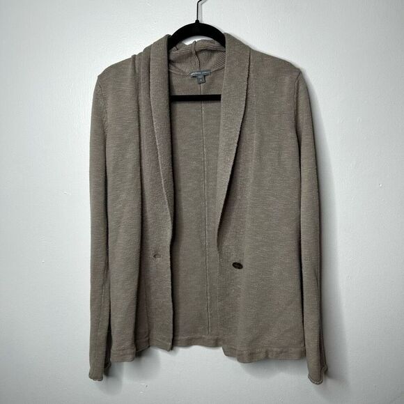 James Perse Tan One Button Cardigan Size 4 XL Oatmeal Preppy Cotton Linen - Picture 4 of 12